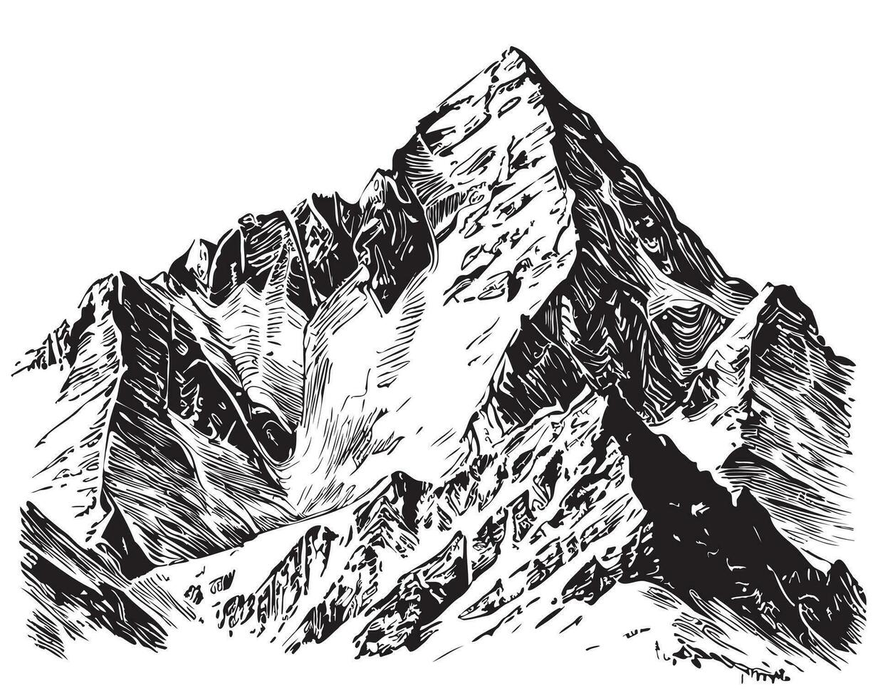 Mountains hand drawn sketch in doodle style Vector illustration