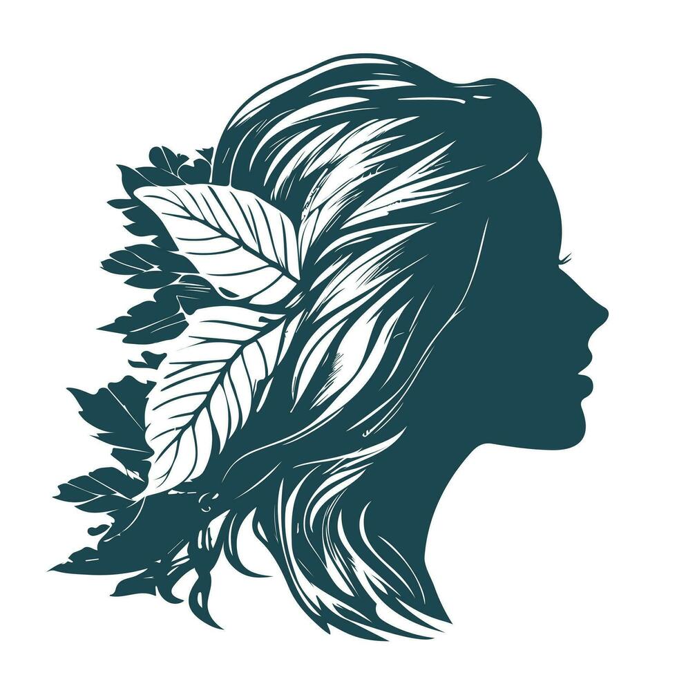 Silhouette of a beautiful girl with long hair in profile sketch hand drawn in doodle style Vector illustration