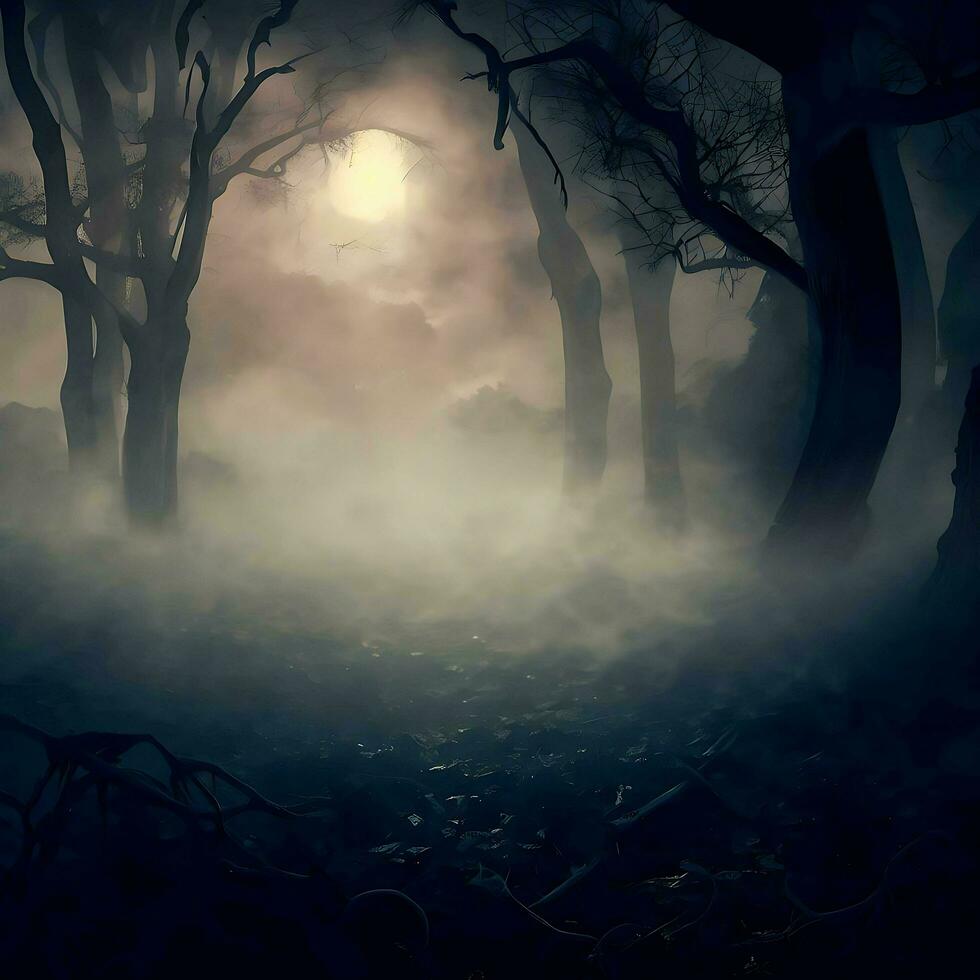 Spooky forest on a misty winter morning, Ai Generative photo