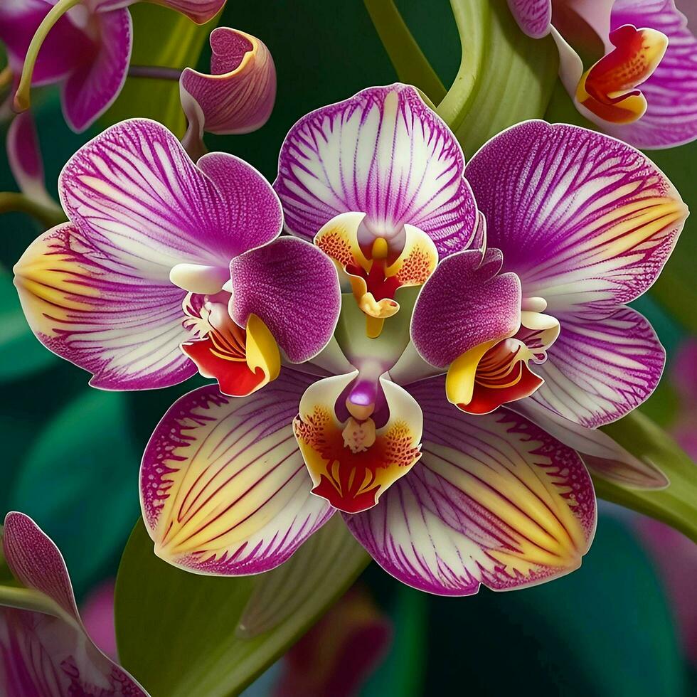 A beautiful orchid on Nature background, top view, Ai Generative photo
