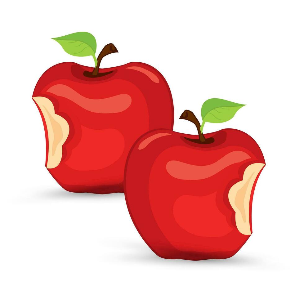 Two Bitten red apple fruits icon vector. Red apple fruit has bit icon on isolated white background vector