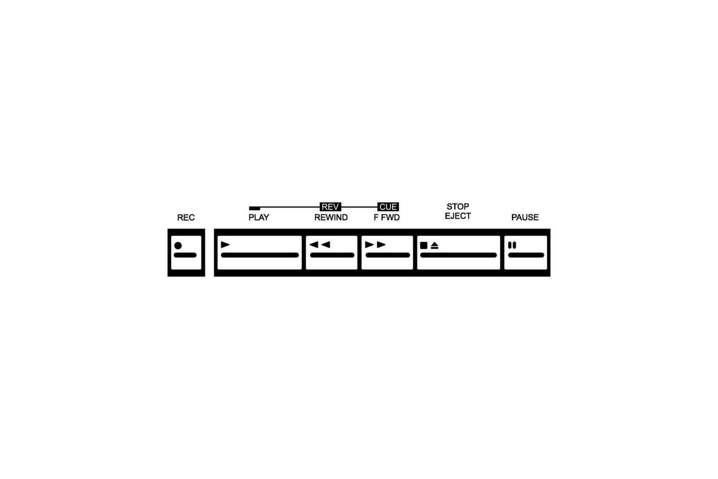 Silhouette of the Tape Deck Buttons, Records, Play, Fast, Forward, Rewind, Stop, Eject, and Pause. Vector Illustration