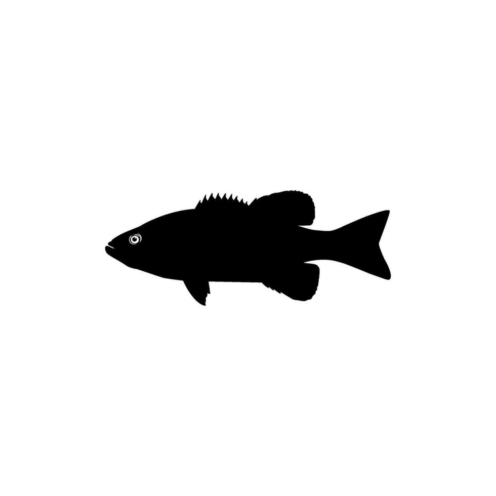 Bass Fish Silhouette, can use for Art Illustration, Logo Gram, Pictogram, Mascot, Website, or Graphic Design Element. Vector Illustration