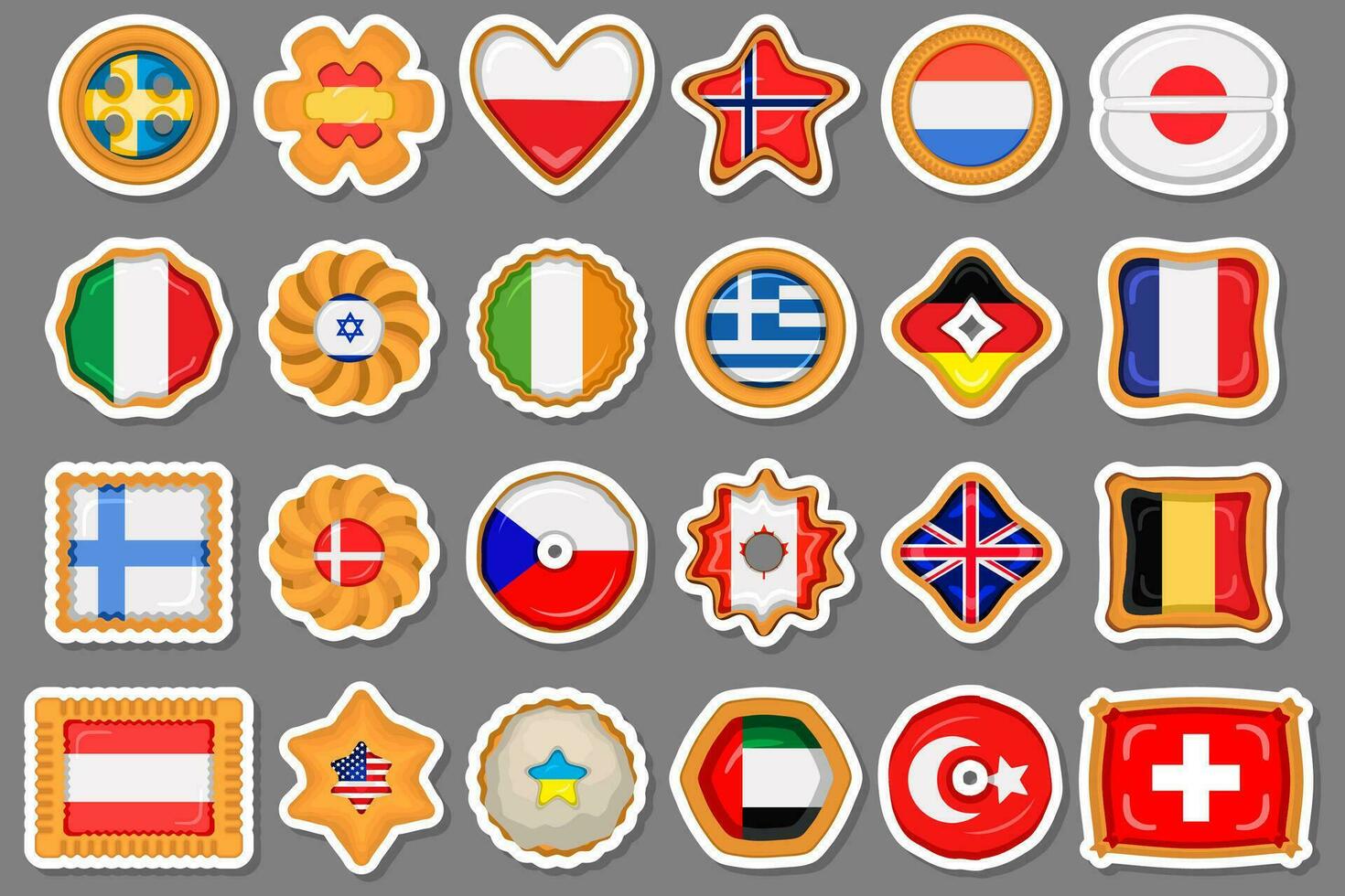 Set homemade cookie with flag country world in tasty biscuit vector