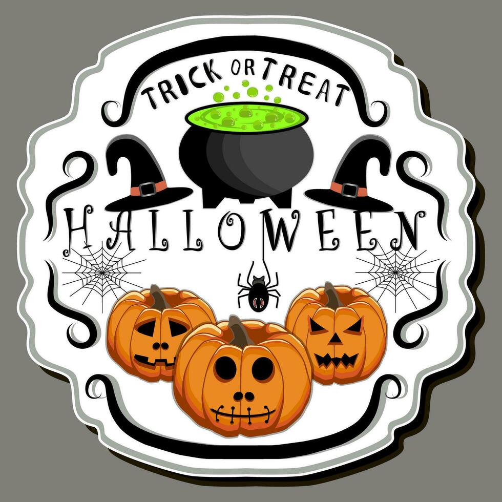 Illustration on theme sticker for celebration holiday Halloween with orange pumpkins vector