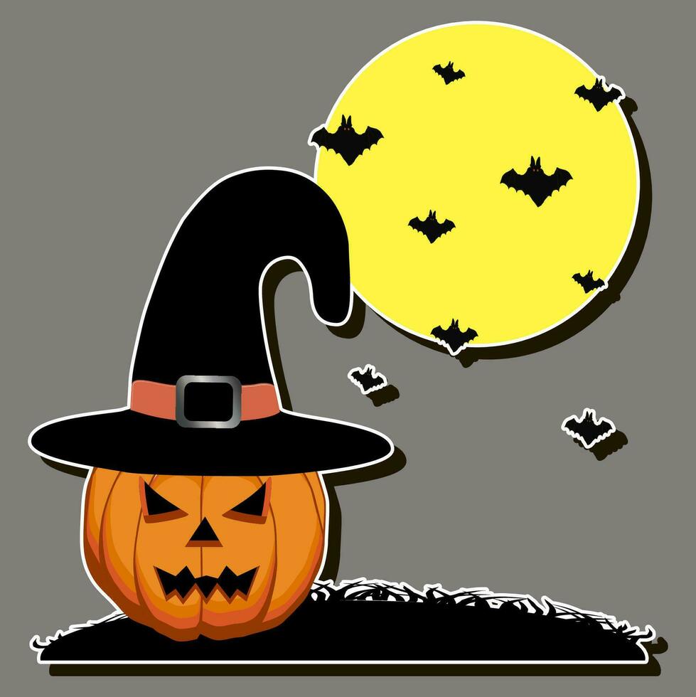 Illustration on theme sticker for celebration holiday Halloween with orange pumpkins vector