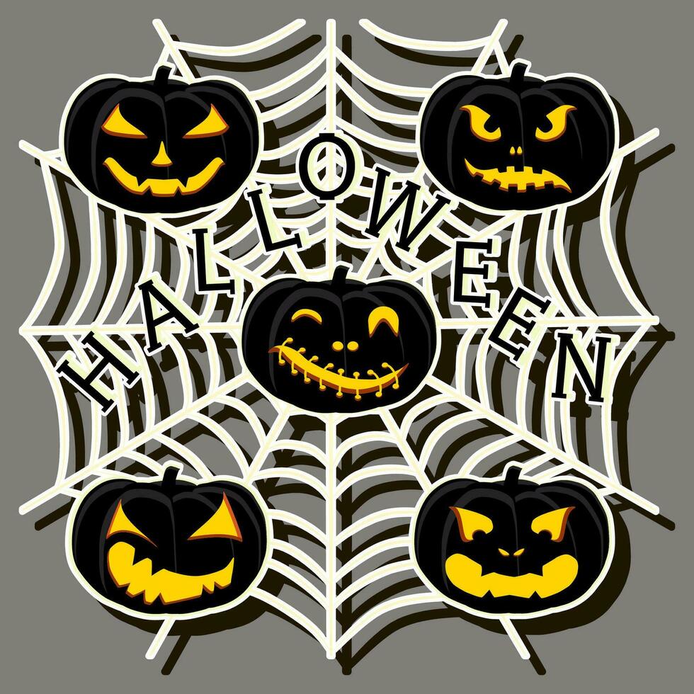 Illustration on theme sticker for celebration holiday Halloween with orange pumpkins vector