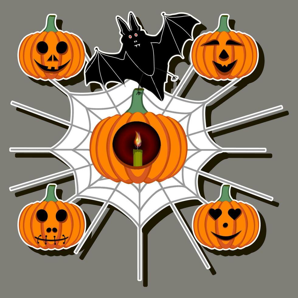 Illustration on theme sticker for celebration holiday Halloween with orange pumpkins vector