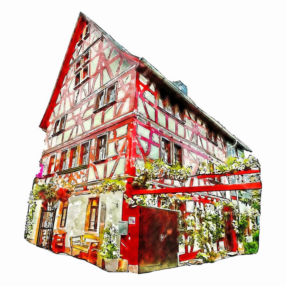 Bad camberg germany watercolor hand drawn illustration isolated on white background vector