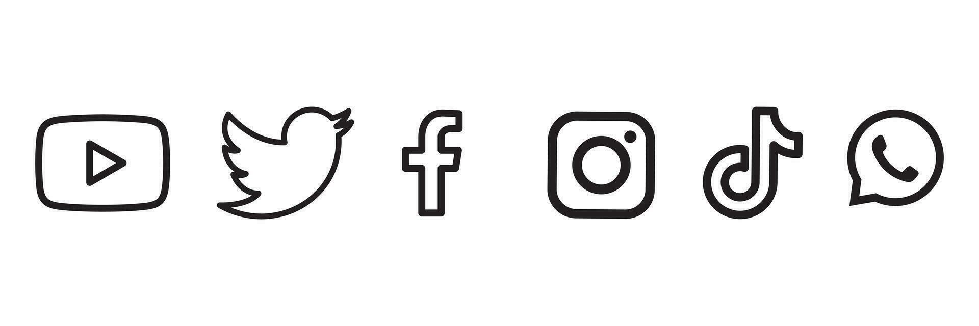 Collection of popular social media logo. Facebook, instagram, twitter, linkedin, youtube, telegram, vimeo, snapchat, whatsapp. Realistic editorial set. vector