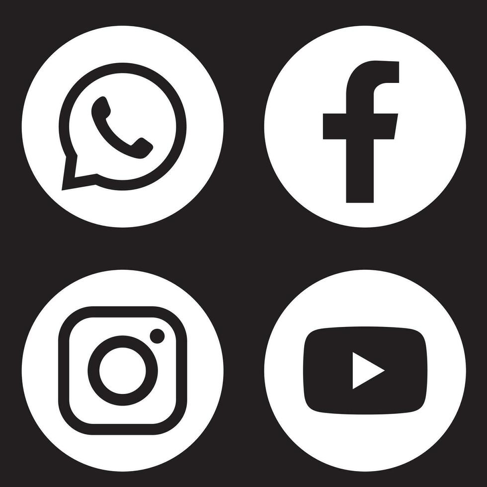 Collection of popular social media logo. Facebook, instagram, twitter, linkedin, youtube, telegram, vimeo, snapchat, whatsapp. Realistic editorial set. vector