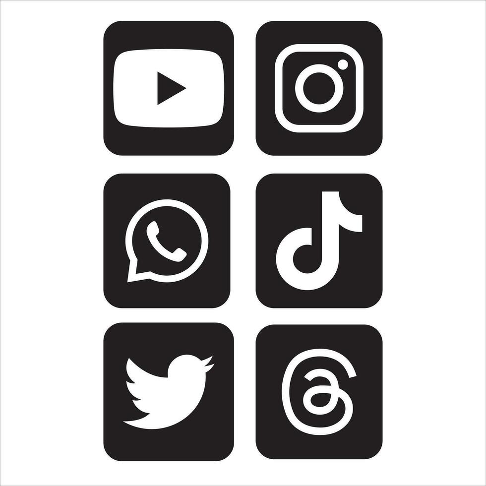 colección de logotipos de redes sociales populares. facebook, instagram, twitter, linkedin, youtube, telegram, vimeo, snapchat, whatsapp. conjunto editorial realista. vector