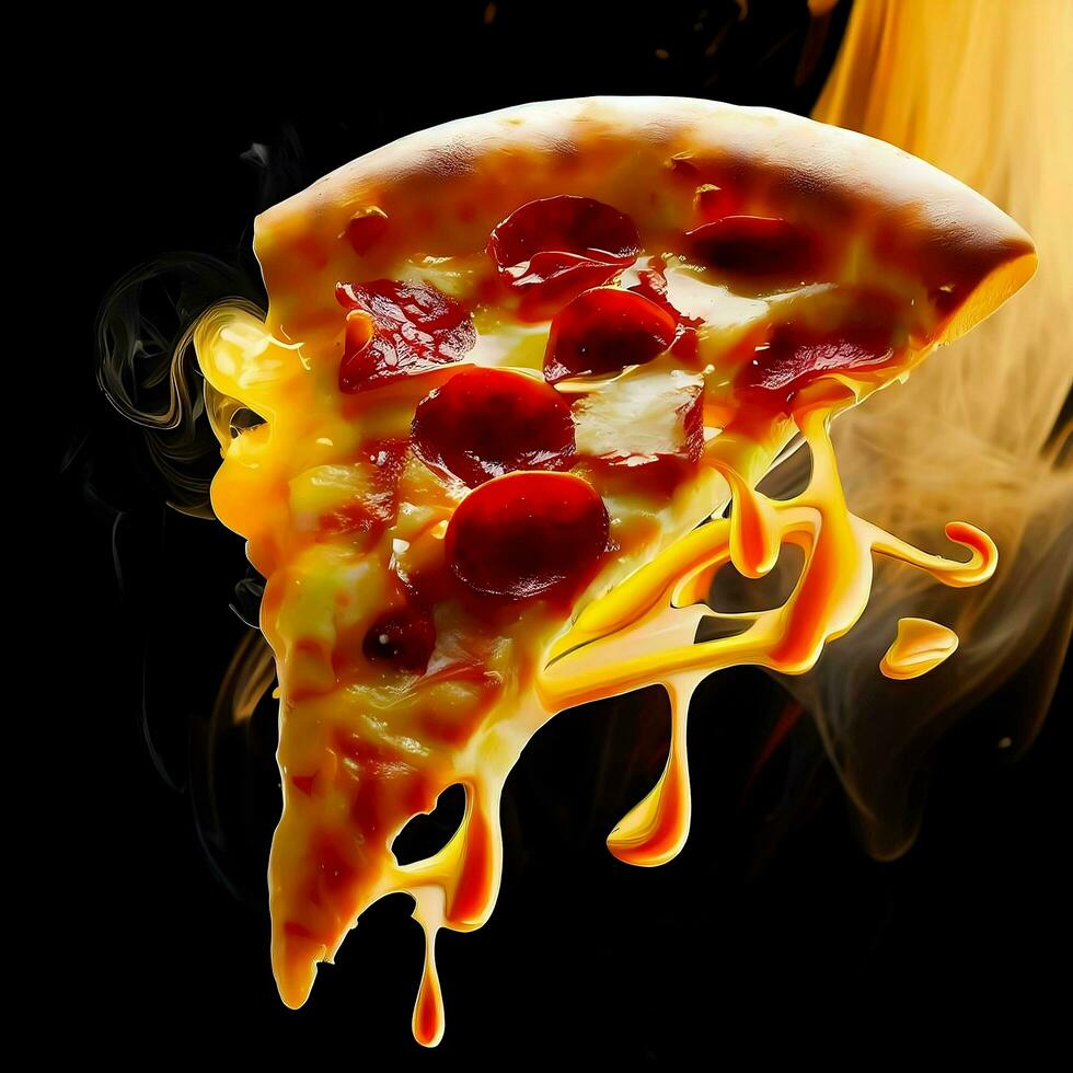 un caliente Pizza rebanada con salsa en él, ai generativo foto