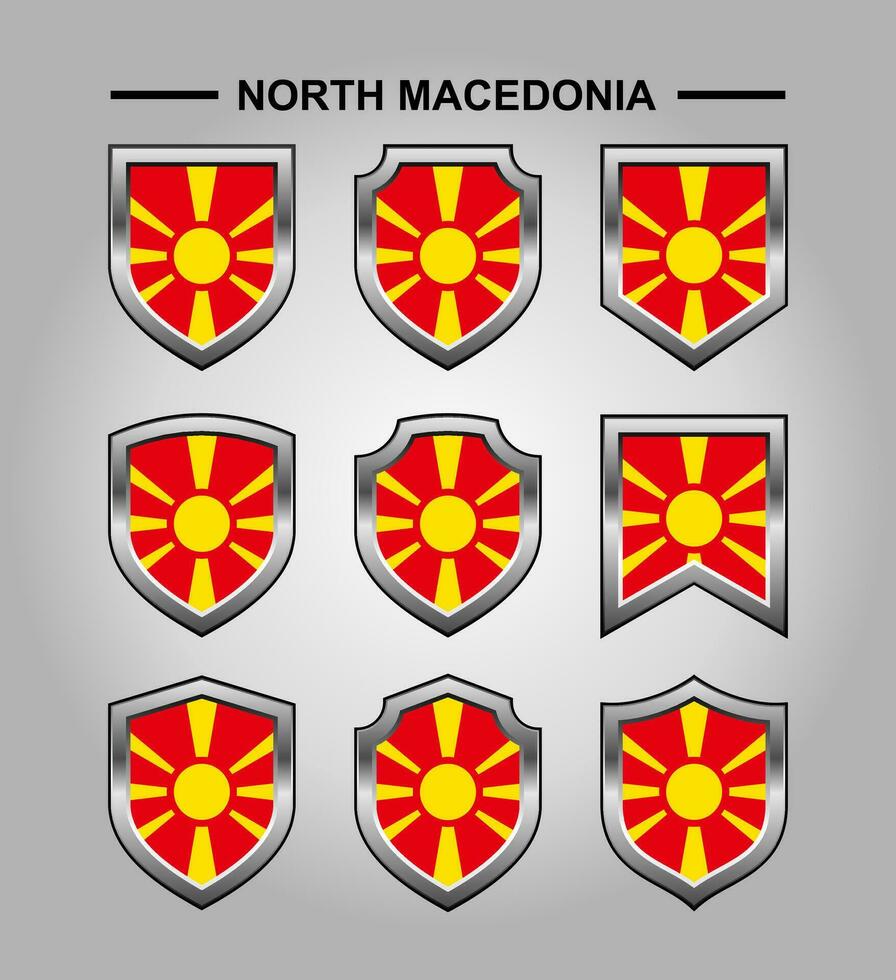 North Macedonia National Emblems Flag with Luxury Shield vector