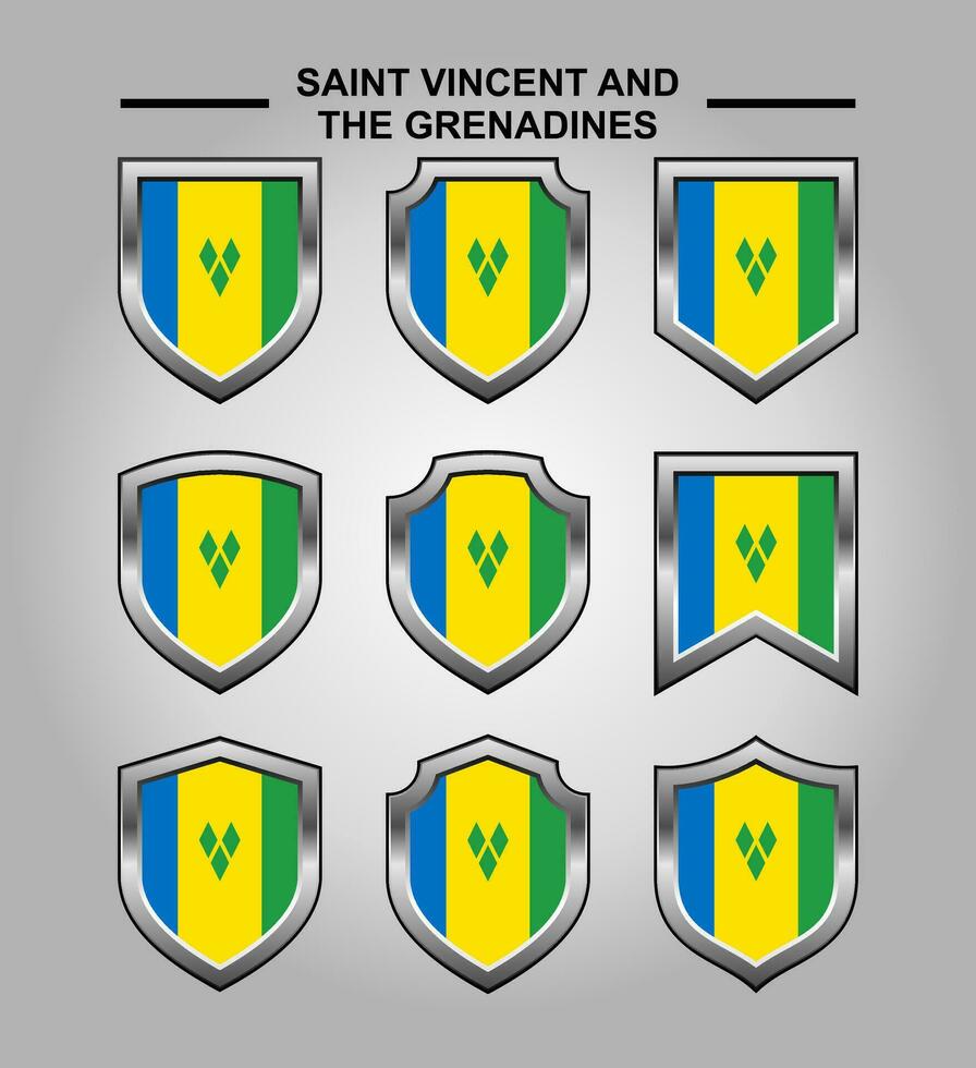 Saint Vincent and The Grenadines National Emblems Flag with Luxury Shield vector