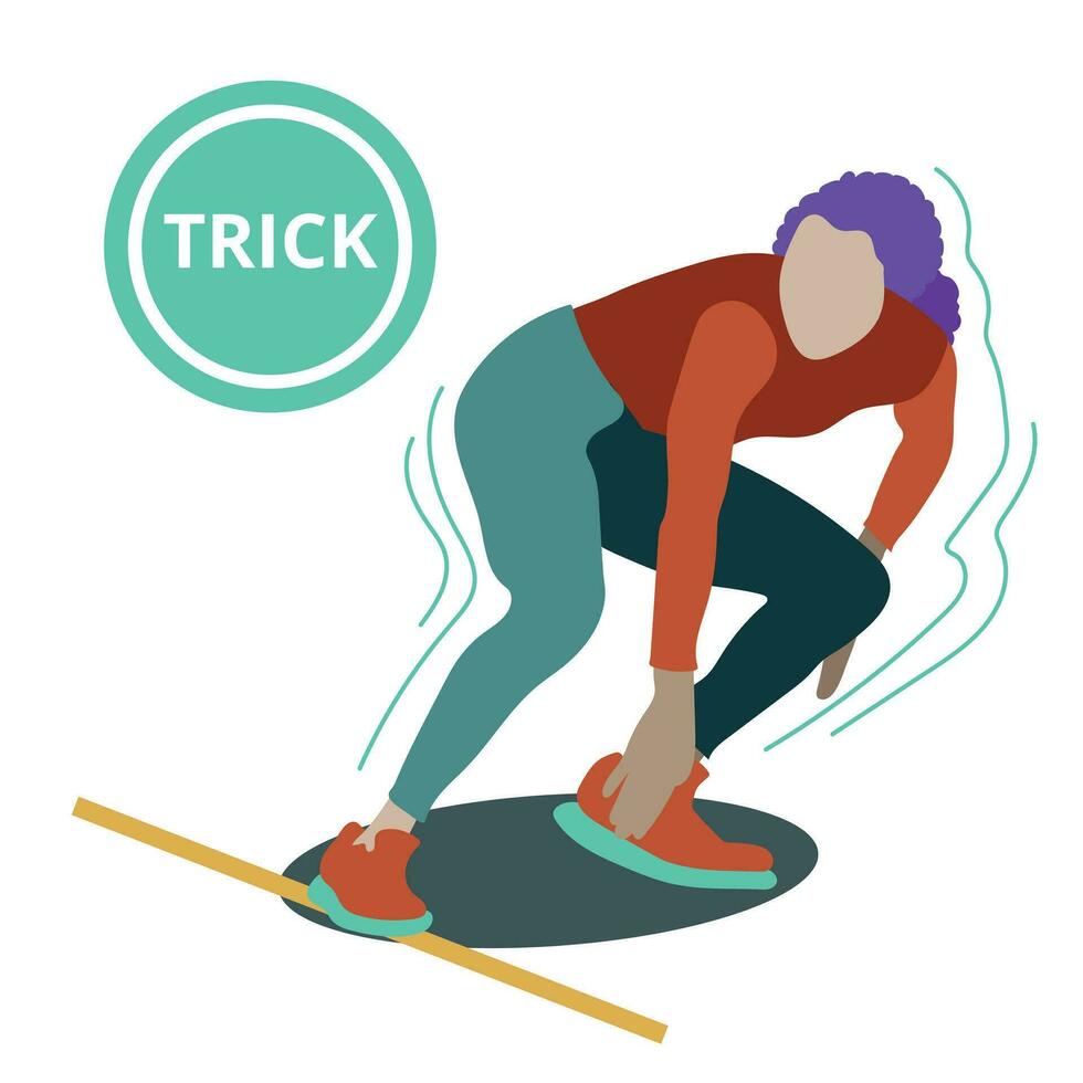 A atletic girl does a trick while running. Vector illustration in flat style