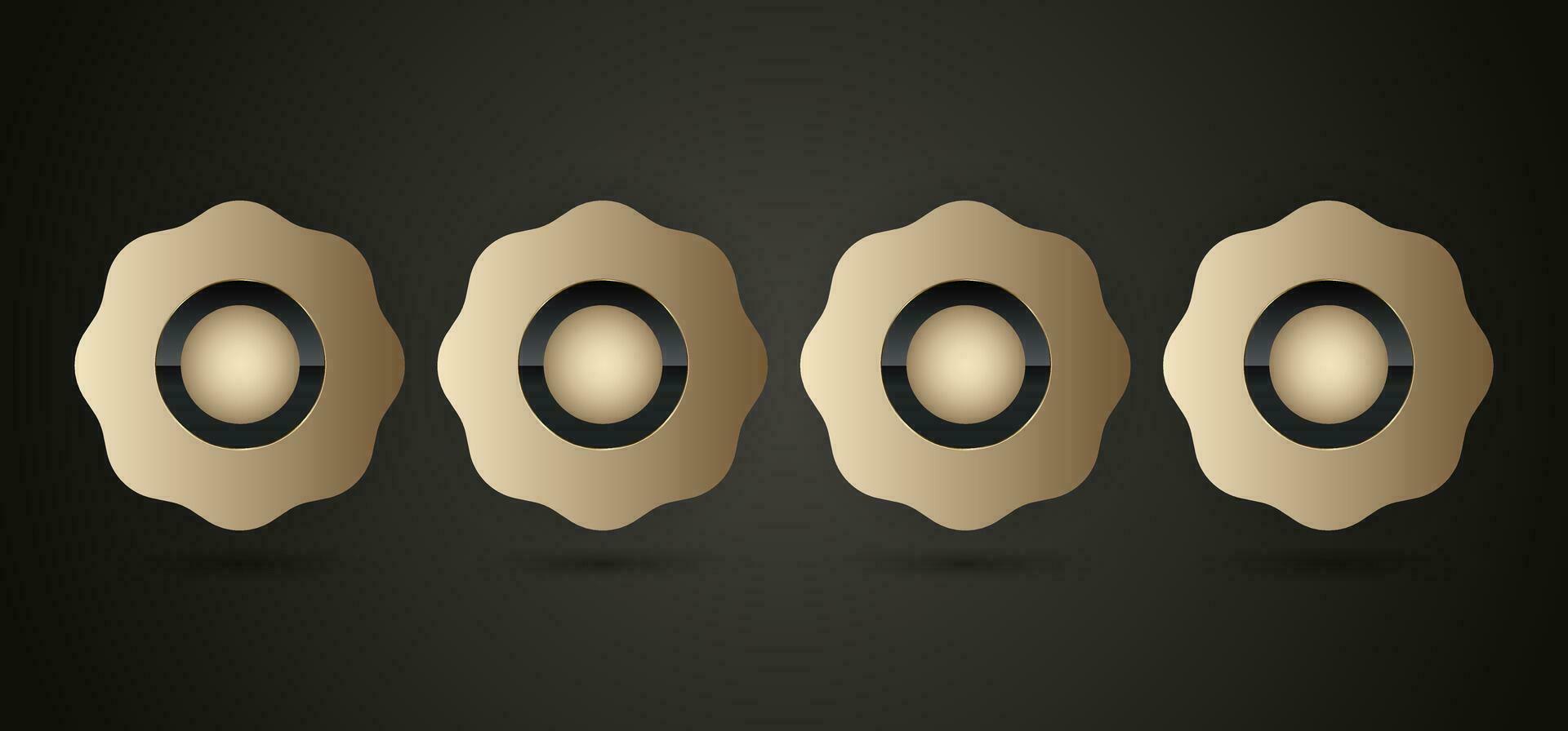 SET of FIVE buttons in Luxury Flower Gold, premium, quality badge vector, illustration design, and 5 luxury circles on dark background template for UI vector