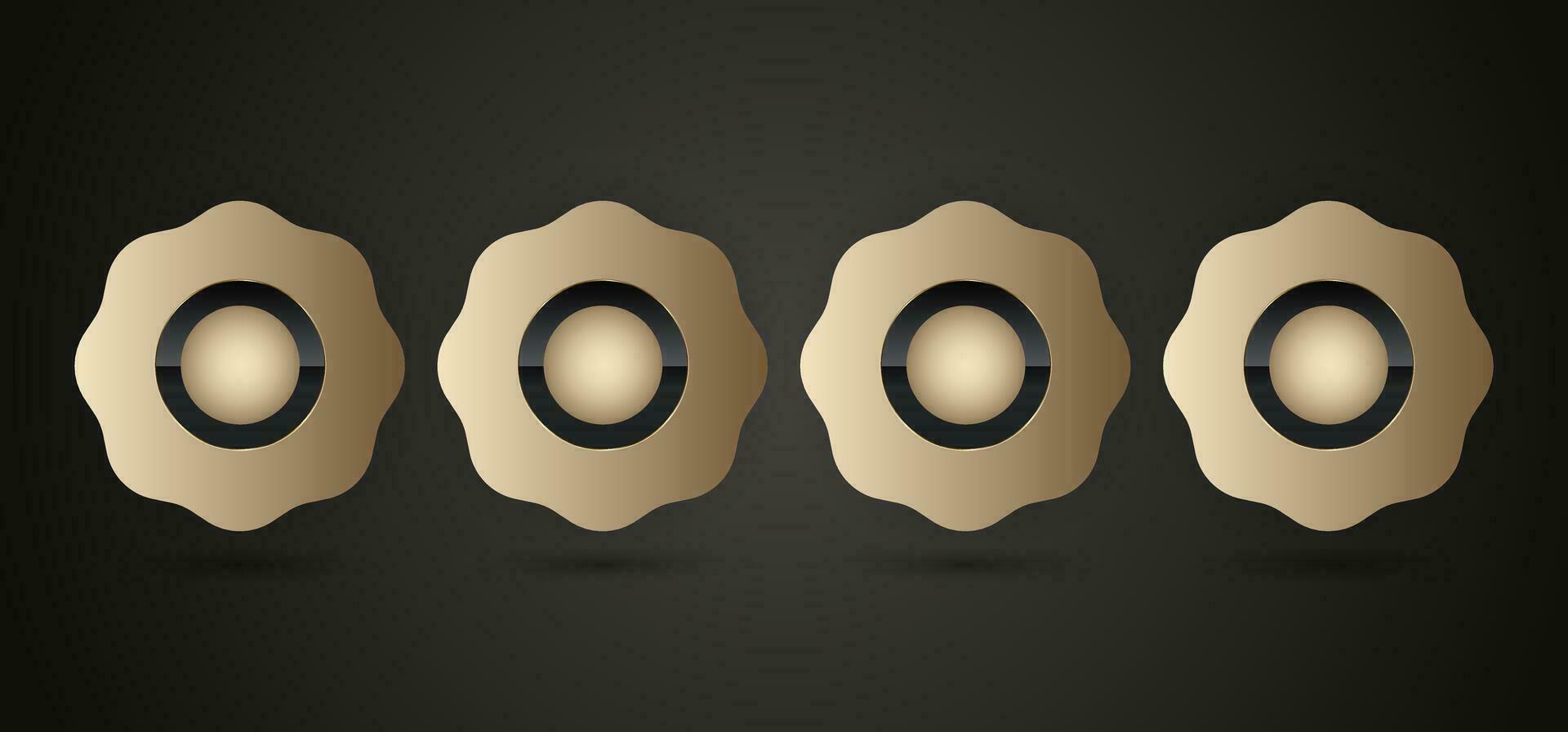 conjunto de cinco botones en lujo flor oro, de primera calidad, calidad Insignia vector, ilustración diseño, y 5 5 lujo círculos en oscuro antecedentes modelo para ui vector