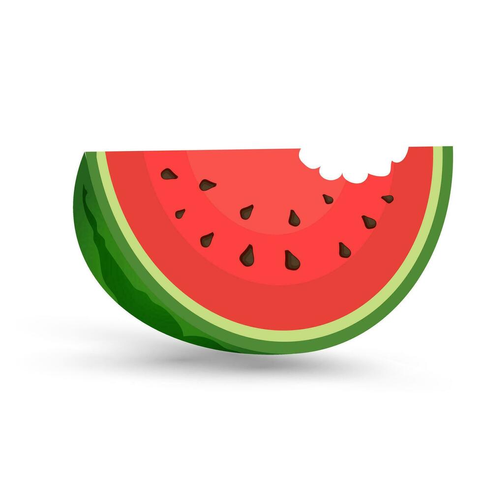 A Red watermelon piece with bite. Sliced cocktail water melon fruit vector set. Illustration of watermelon freshness natural fruit concept advertising