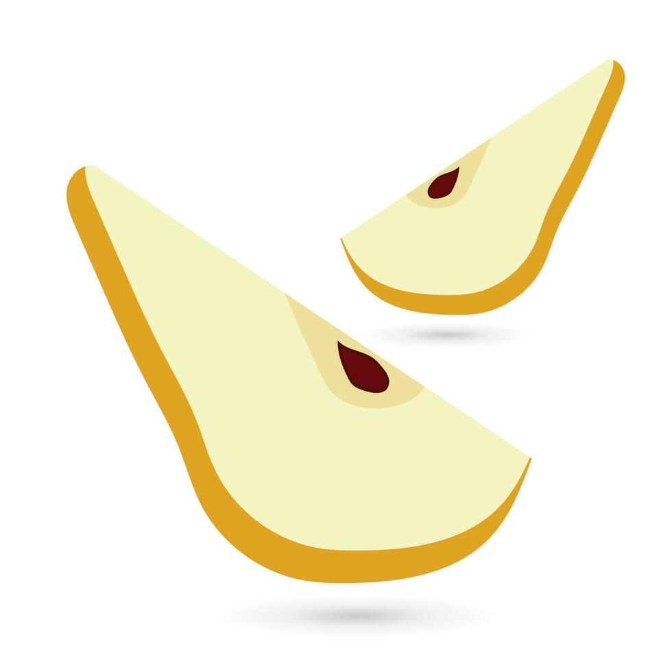 Two yellow pear fruit with half cut sliced on white background used in Organic healthy fruits vector illustration
