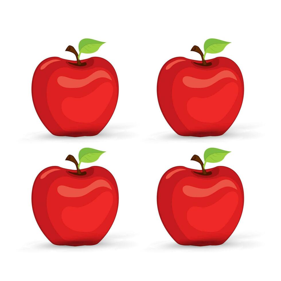 Four red apple fruits icon vector. Fresh apple fruit object, element on isolated white background, healthy fruits concept vector