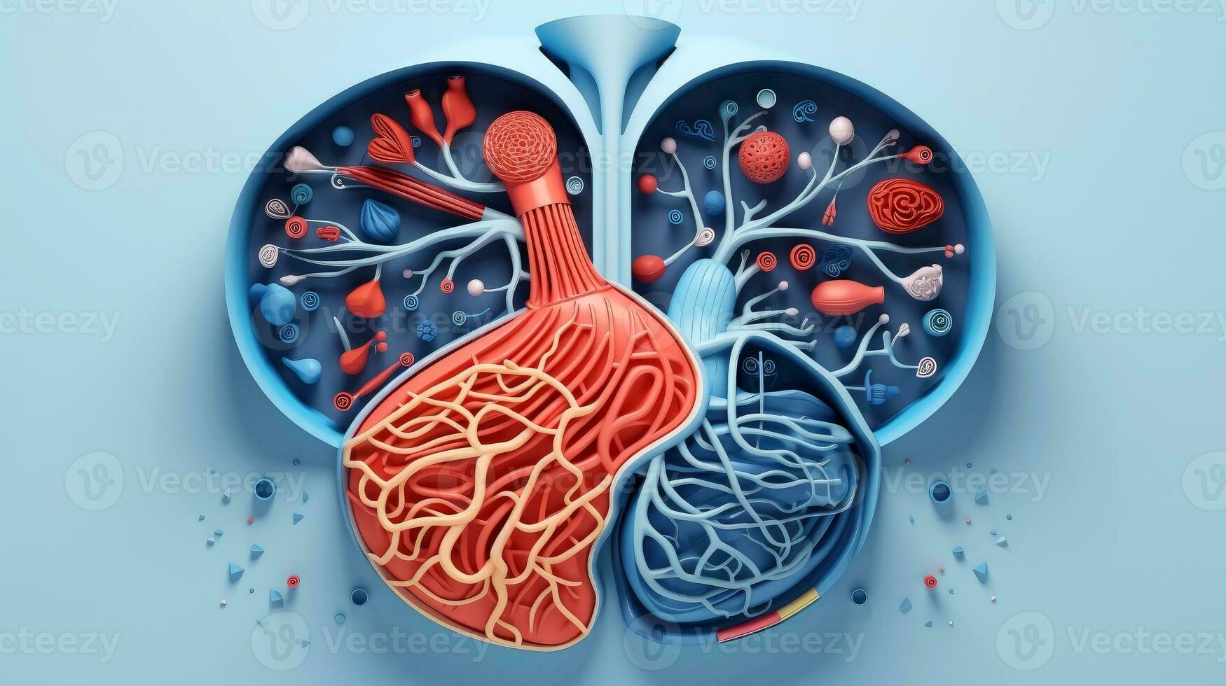 3d ilustración Bosquejo de el humano Organo sistema, anatomía, nervioso, circulatorio, digestivo, excretorio, urinario, y hueso sistemas médico educación concepto, generativo ai ilustración foto