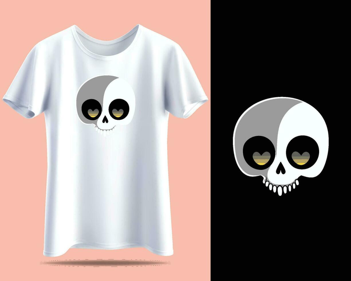 A Skull with Heart Eyes on a White Tee vector