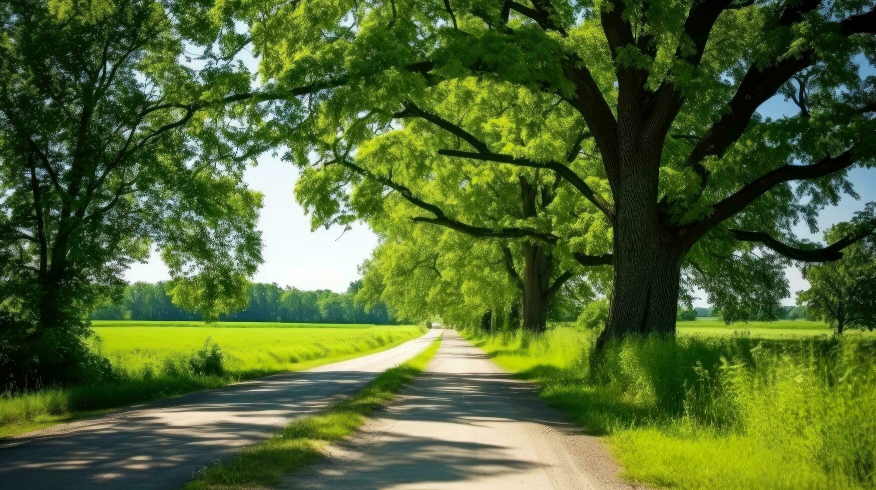 camino camino mediante el otoñal bosque natural forma, la carretera a el tropical bosque campo, relajante con ecológico ambiente, libertad estilo de vida concepto, generativo ai ilustración foto