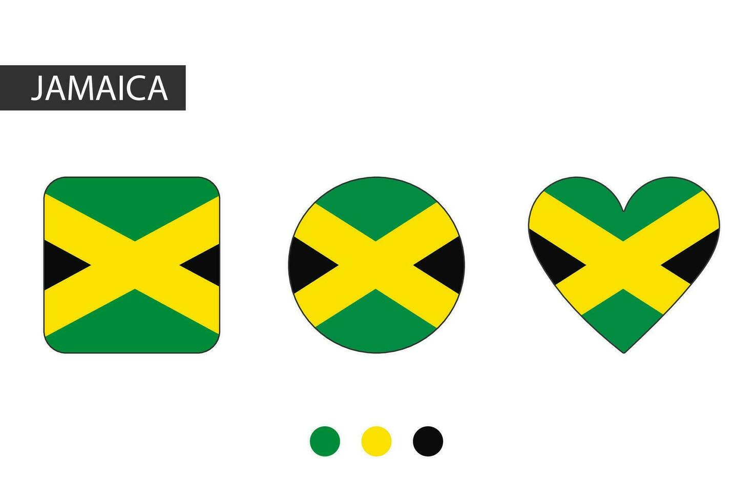 Jamaica 3 formas cuadrado, círculo, corazón con ciudad bandera. aislado en blanco antecedentes. vector