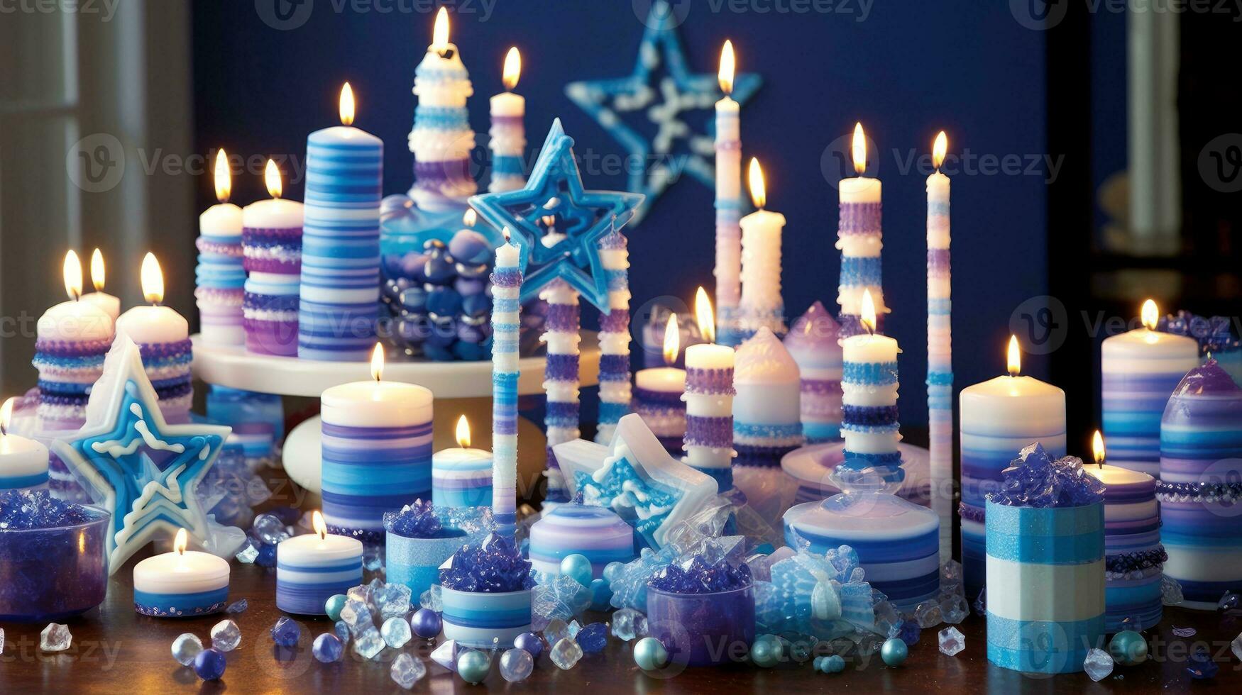Hanukkah festive celebration concept, glow of the menorah with shining candles and star, Generative AI illustration photo