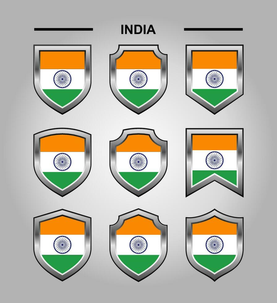 India National Emblems Flag with Luxury Shield vector