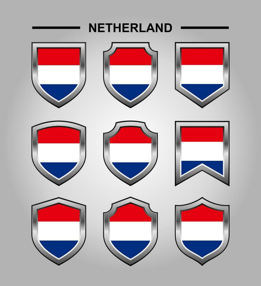 Holanda nacional emblemas bandera con lujo proteger vector