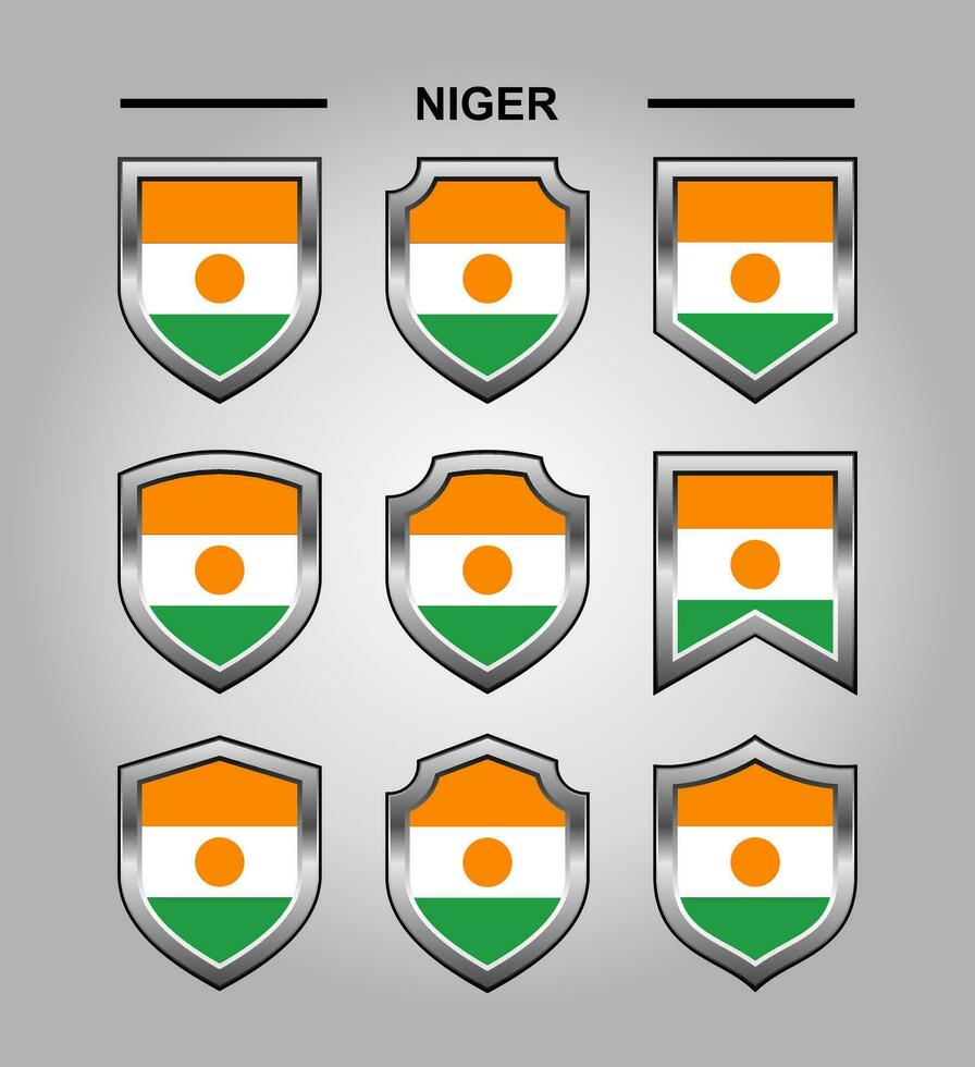 Niger National Emblems Flag with Luxury Shield vector