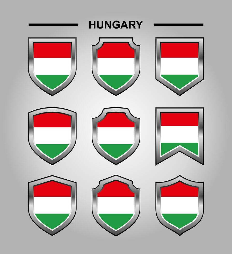 Hungría nacional emblemas bandera con lujo proteger vector