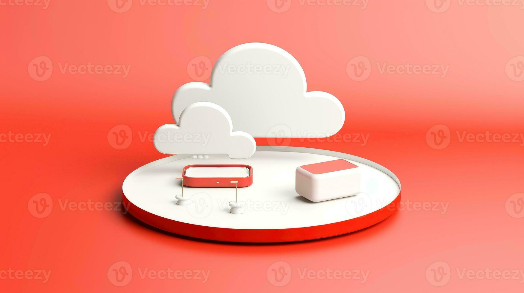 3D red white cloud icon minimal style, cloud computing online service, digital technology security concept, Generative AI illustration photo