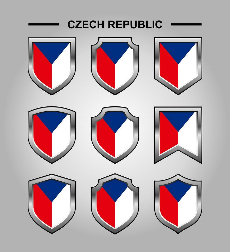 Czech Republic National Emblems Flag with Luxury Shield vector
