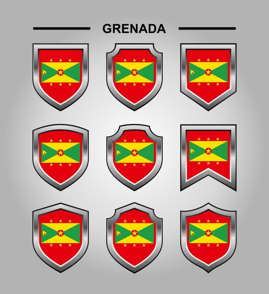 Grenada National Emblems Flag with Luxury Shield vector