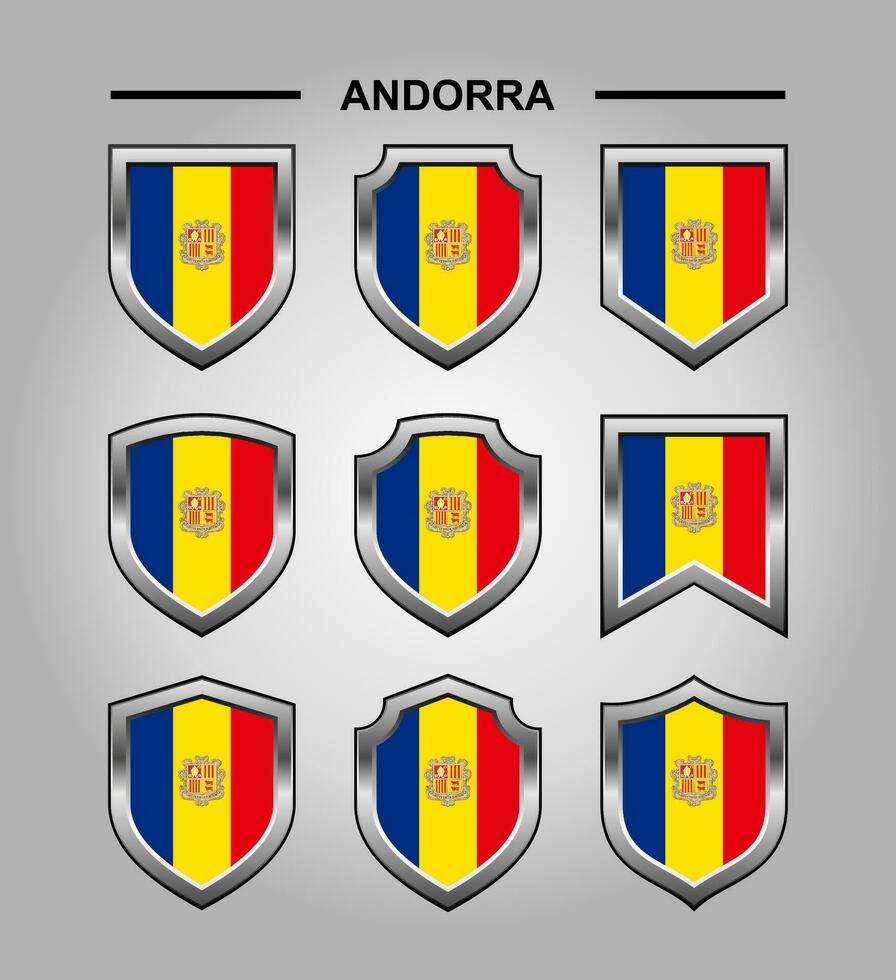 Andorra National Emblems Flag with Luxury Shield vector
