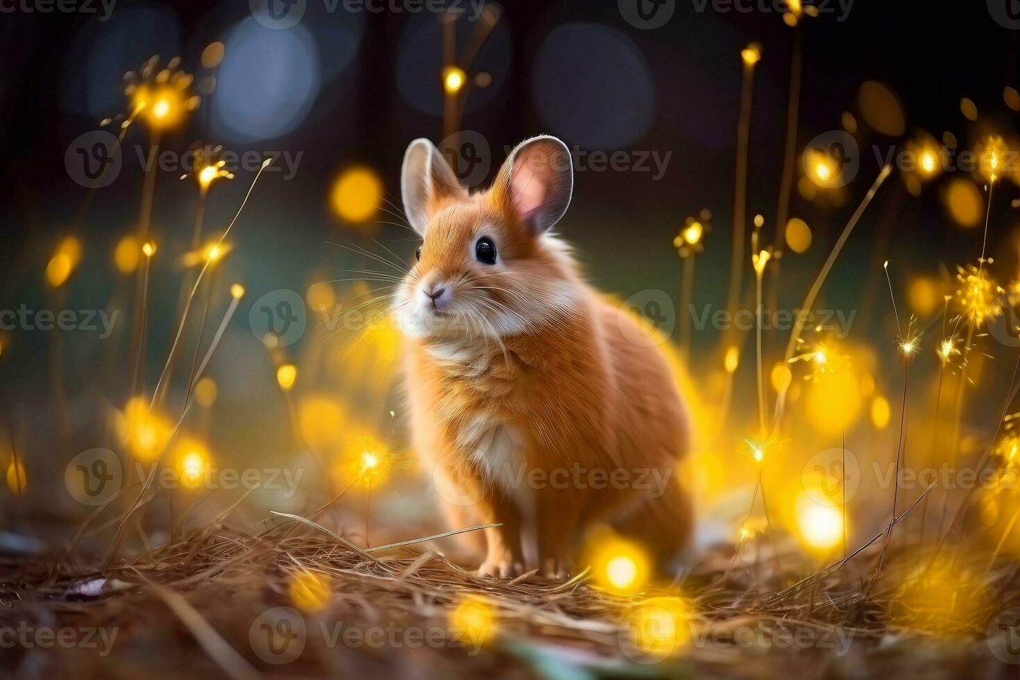 Close-up of cute rabbit with beautiful bokeh background, Generative AI illustration photo