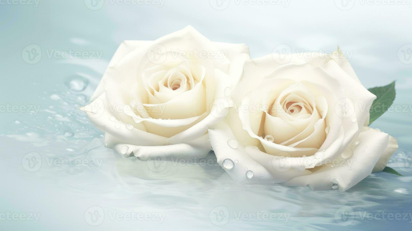 Beautiful flower blooming branch over the water with reflection in a pond, close-up with soft focus, Generative AI illustration photo