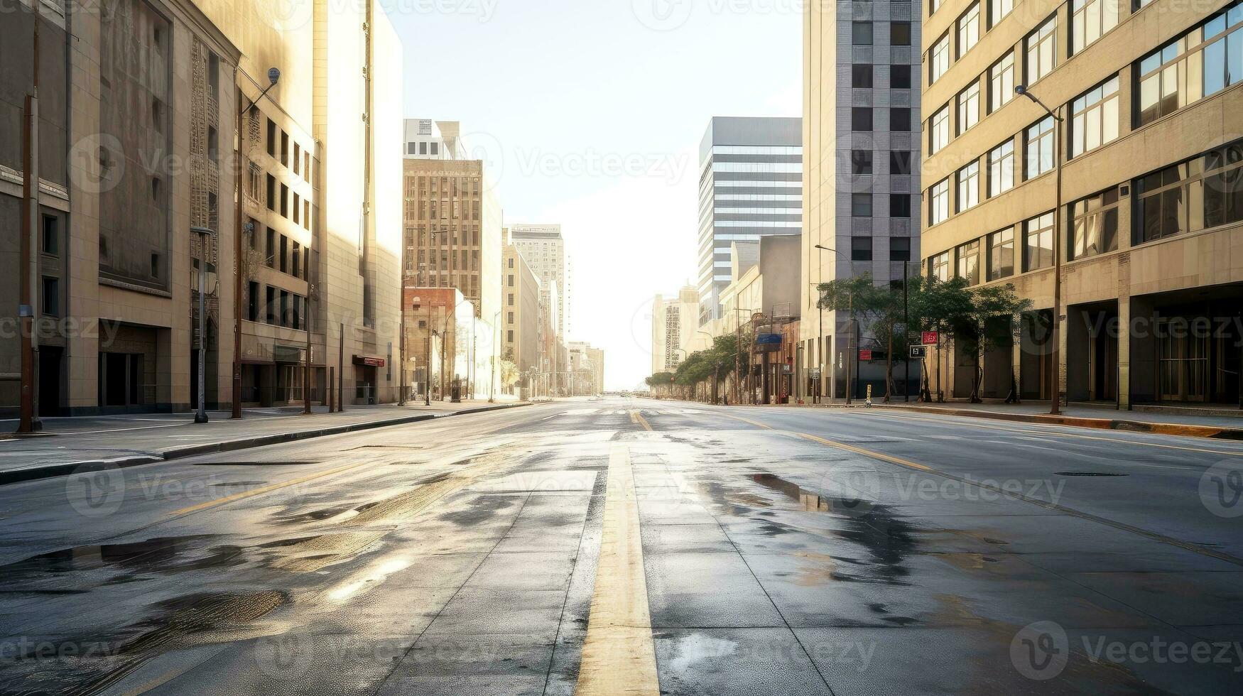 Classical architecture and urban roads, empty road in the city, Generative AI illustration photo