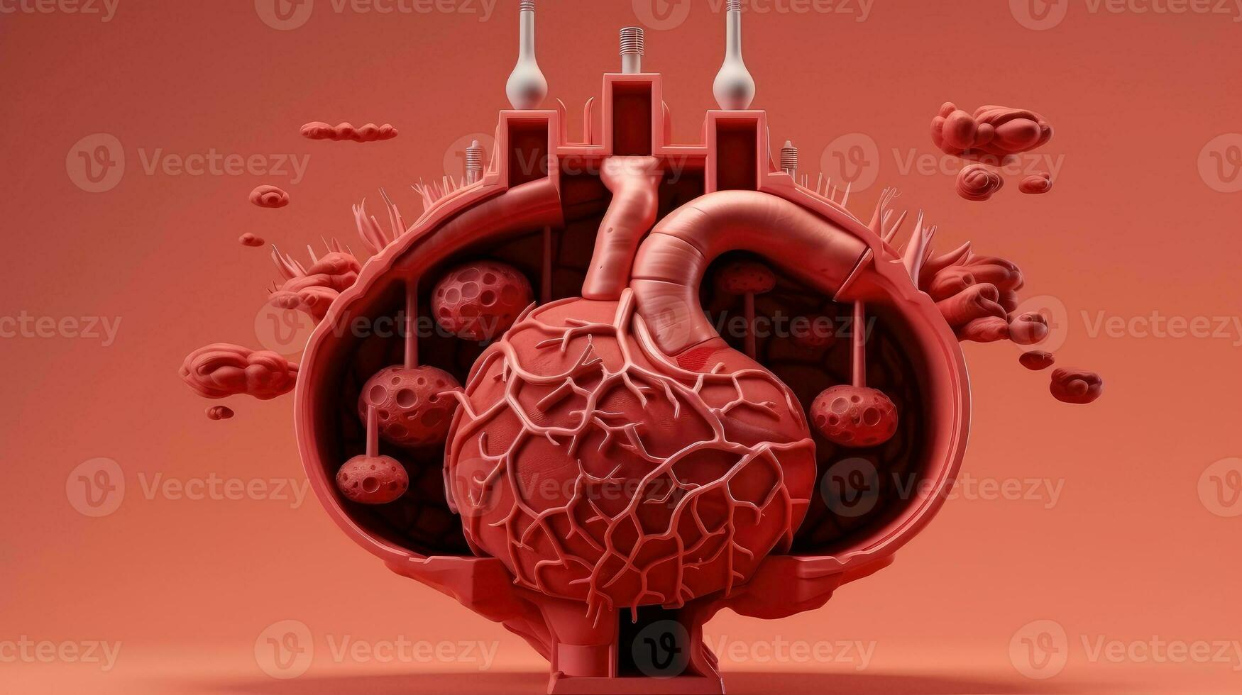 3D illustration mockup of the human organ system, Anatomy, Nervous, circulatory, digestive, excretory, urinary,and bone systems. Medical education concept, Generative AI illustration photo