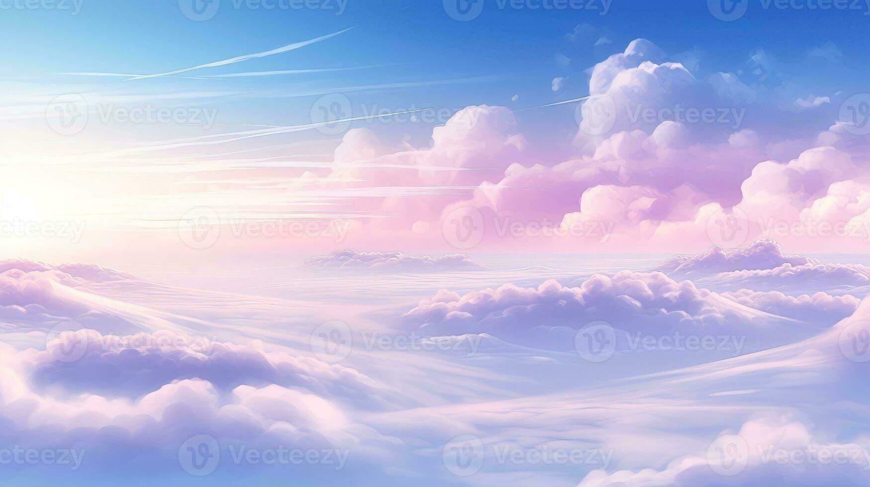 Aerial view White clouds in sky. Top. View from drone. Aerial bird's eye. Aerial top view cloudscape. Sky background, Generative AI illustration photo