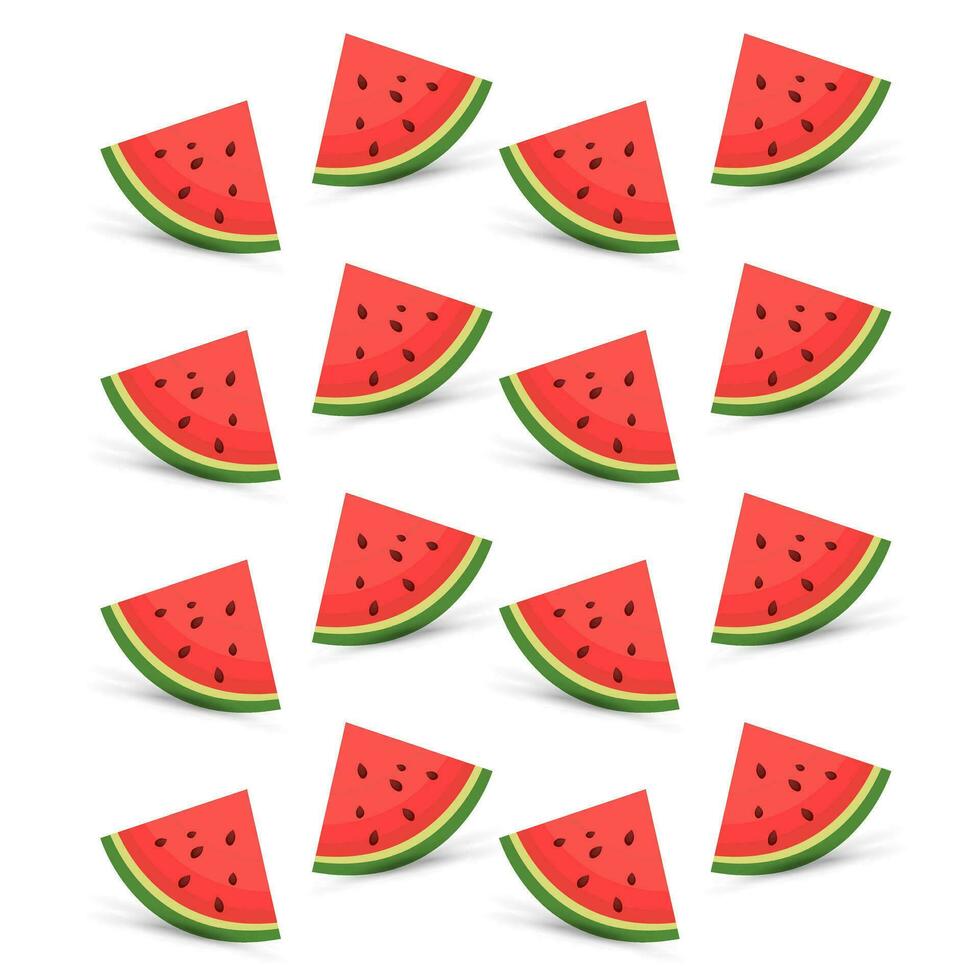 Groups of pieces cut sliced watermelon, clipart, vector, cartoon fresh green watermelon pieces, pieces red watermelon on isolated background vector