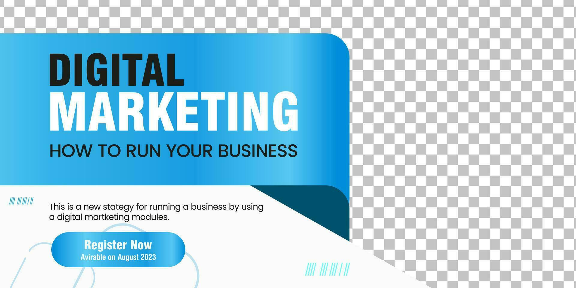 Digital Marketing media post banner template. Style of banner design with blue color ribbon decoration and place for the photo vector
