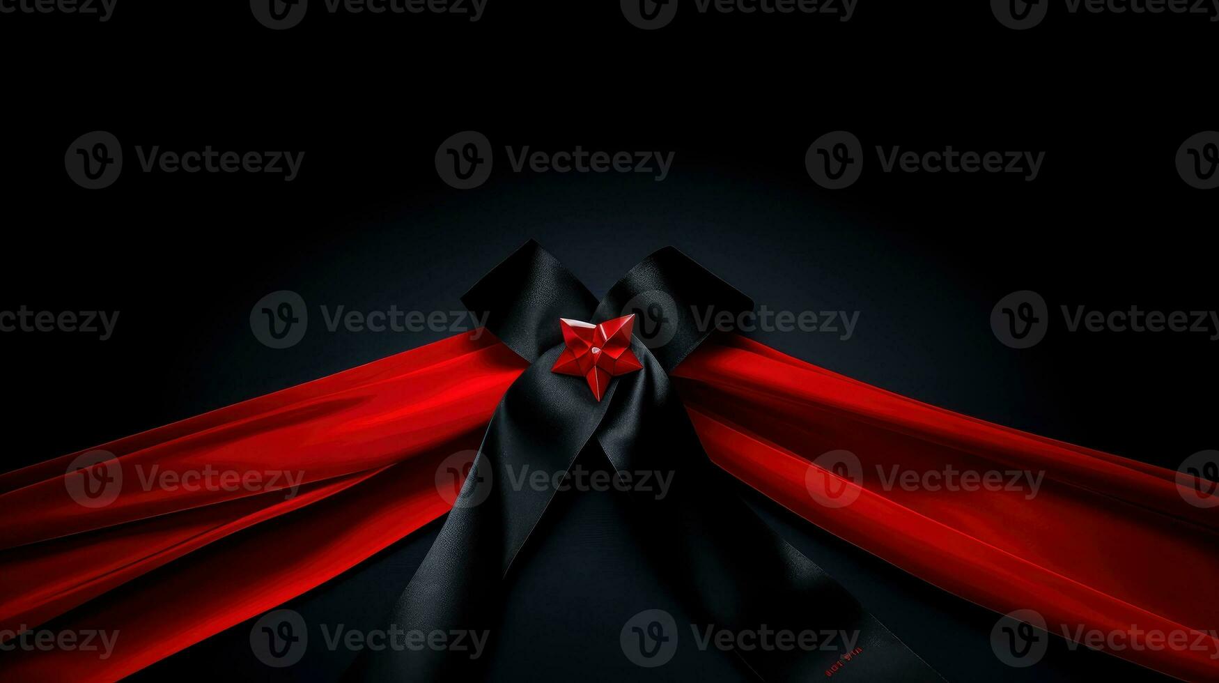 Red ribbon on dark background, World AIDS Day, concept of helping those in need, Generative AI illustration photo