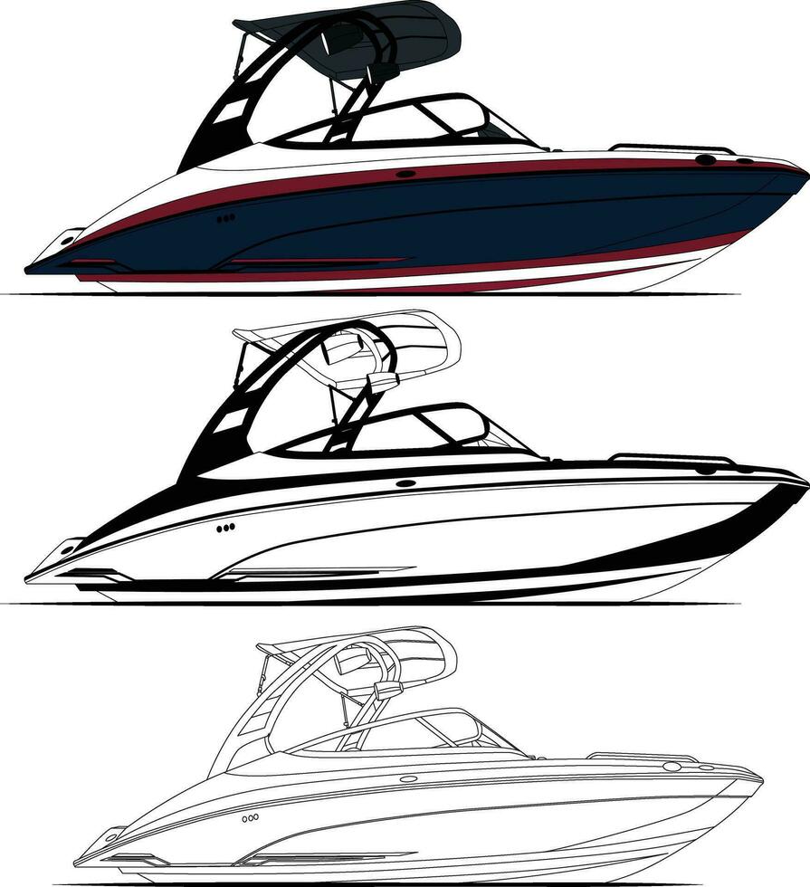 barco vector, motora vector línea Arte ilustración.