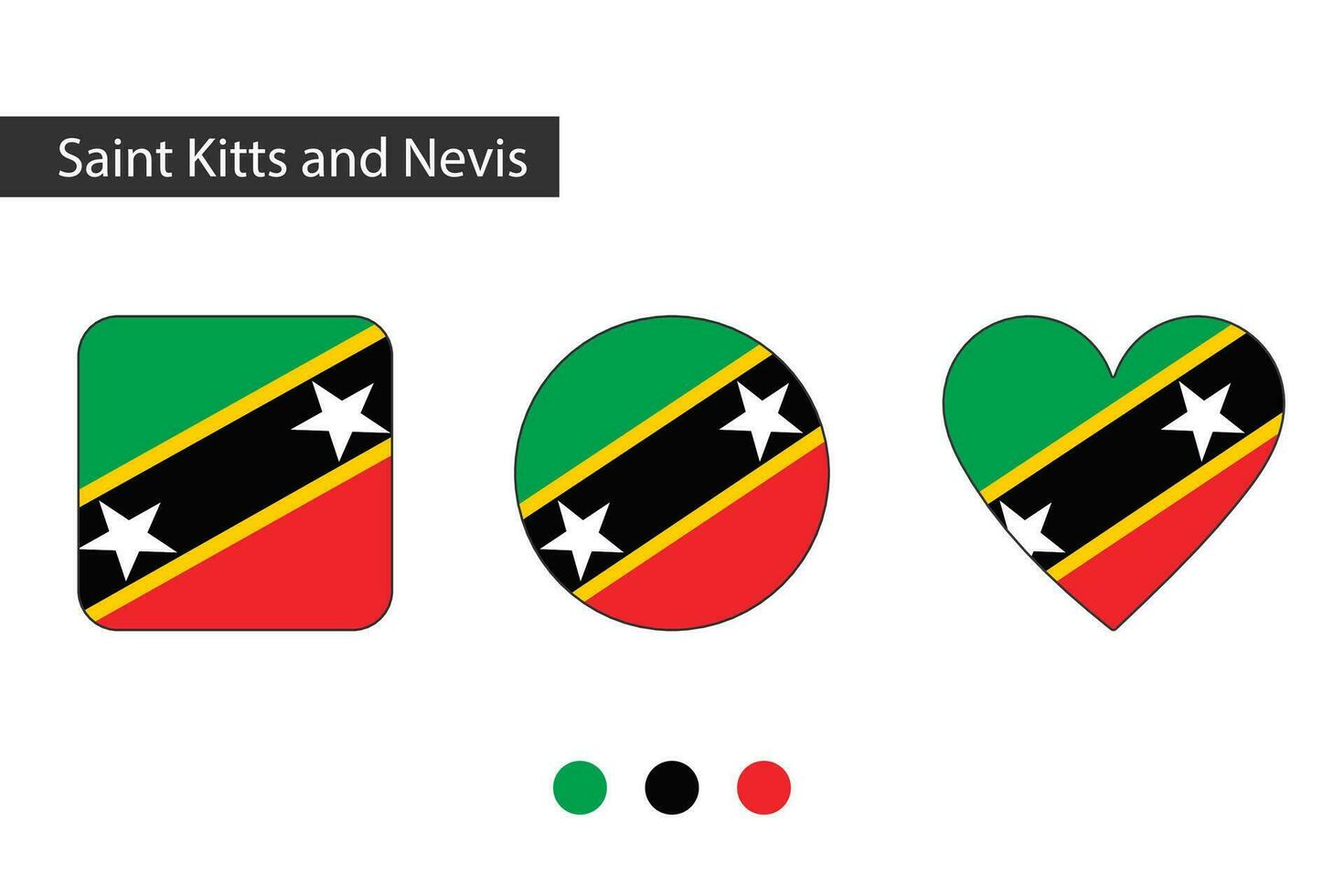 Saint Kitts and Nevis 3 shapes square, circle, heart with city flag. Isolated on white background. vector