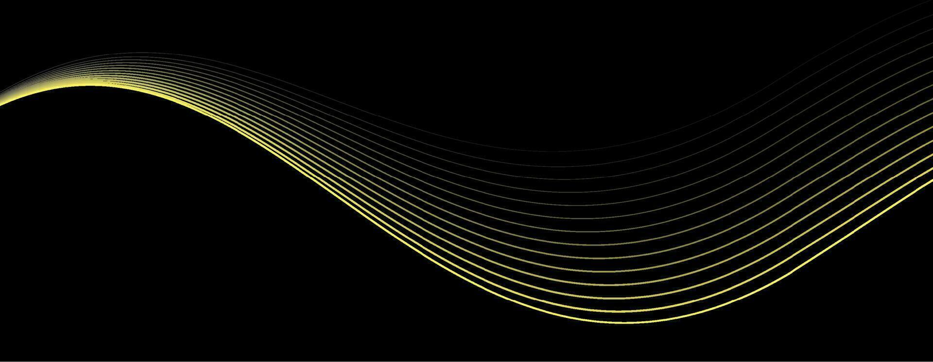 Abstract background with gold curve modern lines on dark background. Illustration horizontal template background banner. vector