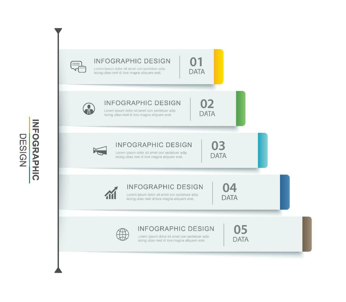 5 data infographics tab paper index template. Vector illustration business abstract background.